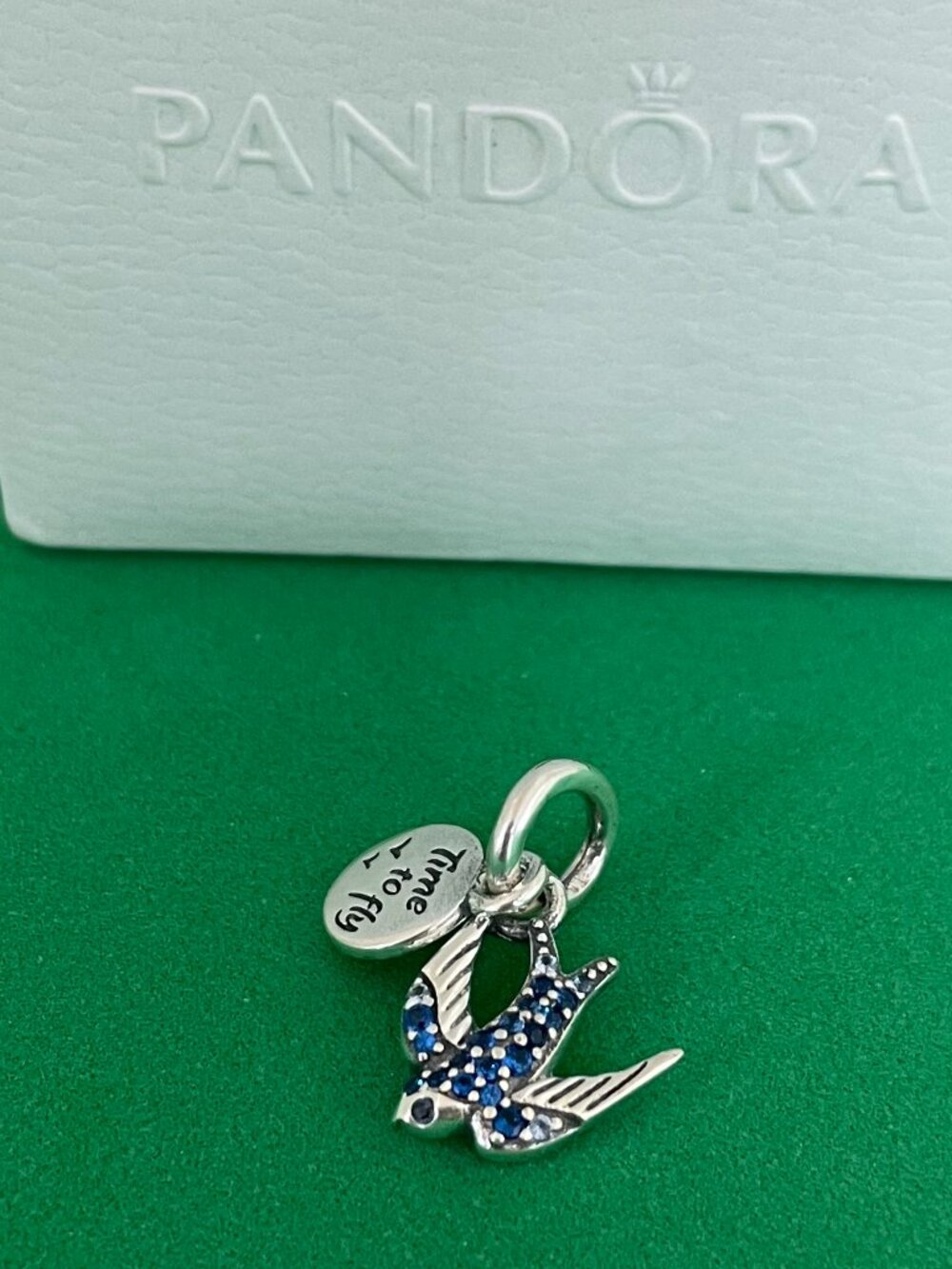Authentic Pandora Sparkling Swallow & Quote Double Dangle Charm